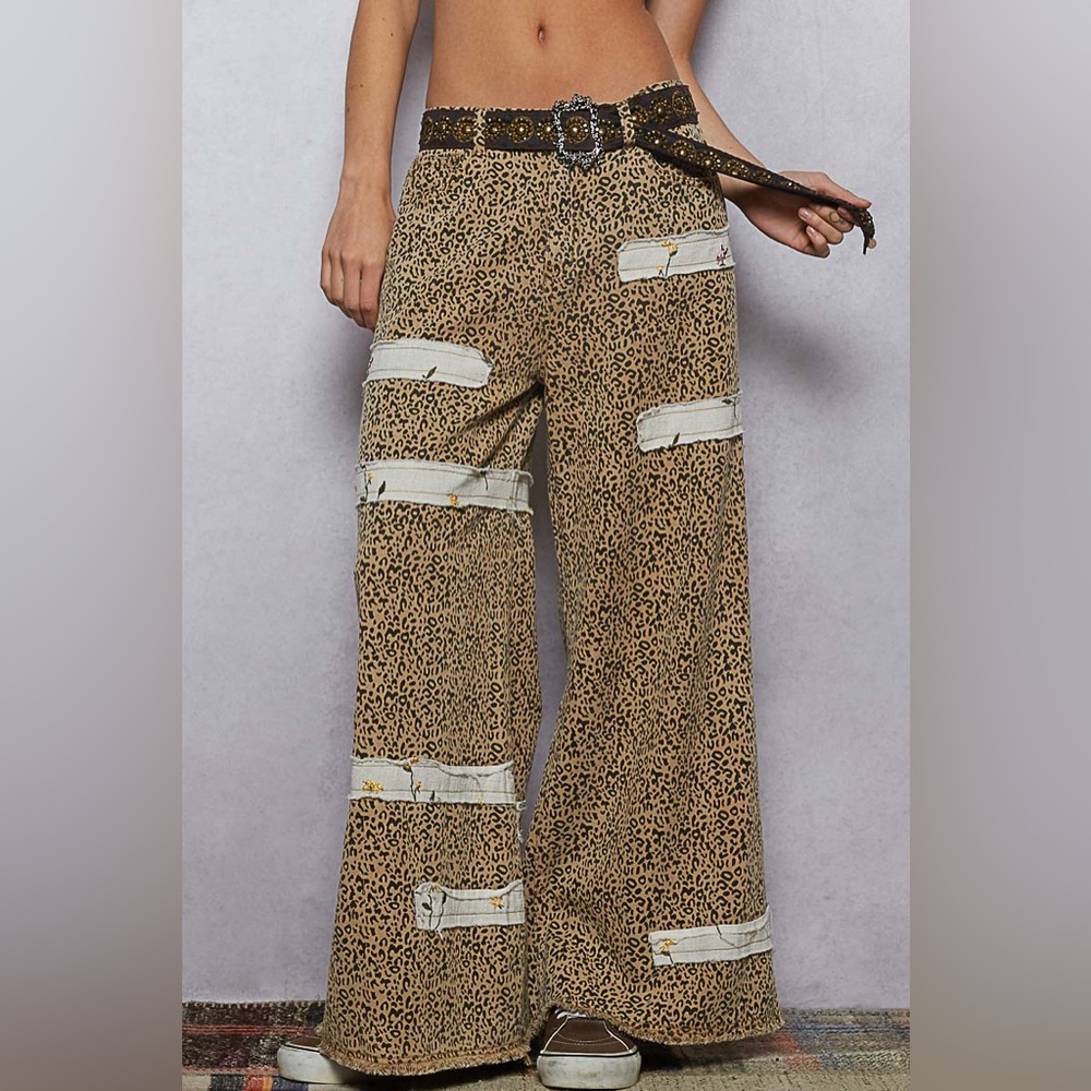 POL “ Studio Stitch “ Wide Leg Patchwork Pants | Leopard - Picture 2 of 7